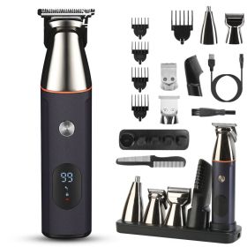 1Set All In One Beard Trimmer For Men Father's Day Gift With 5 Trimmer Heads IPX5 Waterproof Electric Razor For Face Nose Body Beard Cordless Hai (Option: black)